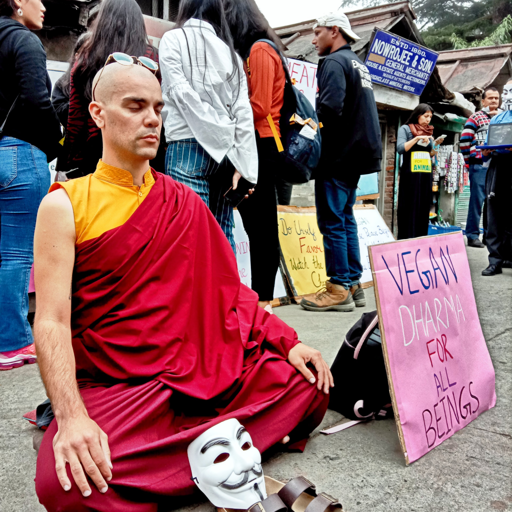 Buddhist monk protesting